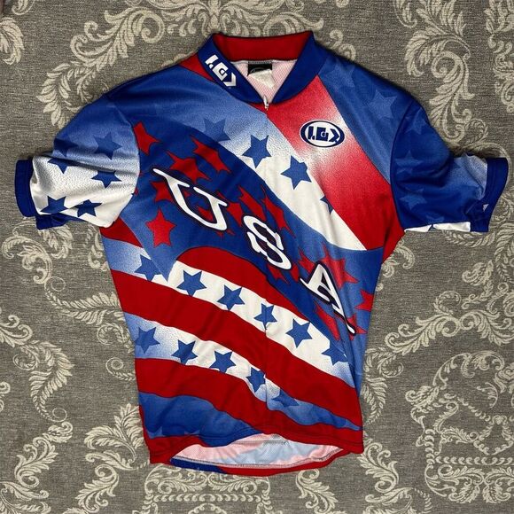 Louis Garneau Men's Vintage Cycling Jersey Stars & Stripes USA Theme - Picture 1 of 7